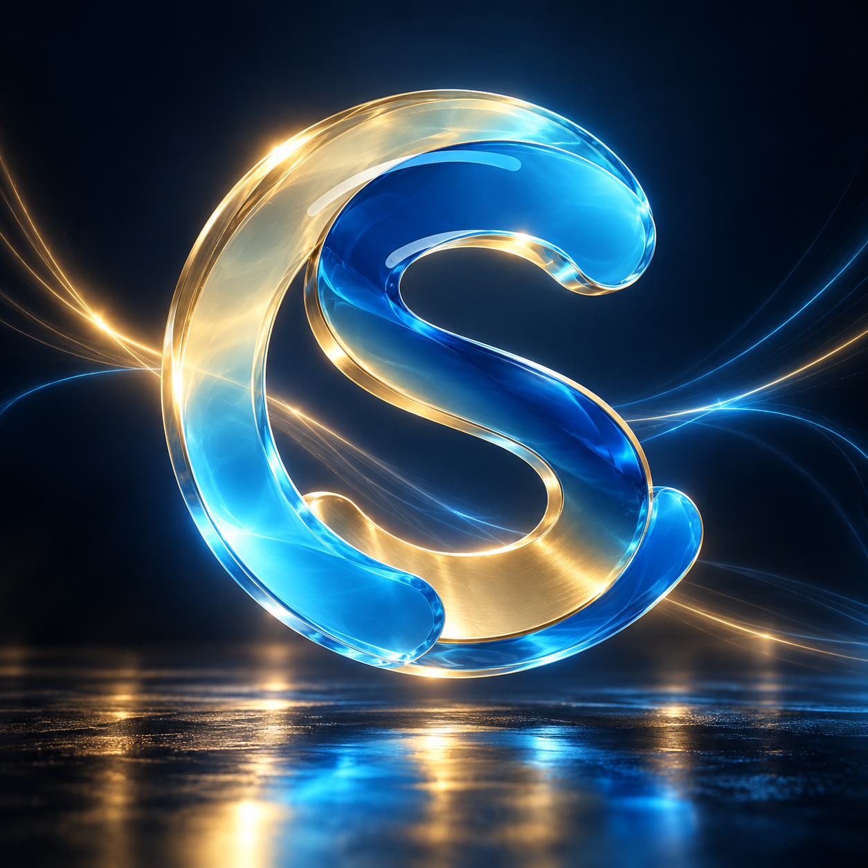 Il simbolo CS intrecciato, in cristallo blu e oro su fondo scuro